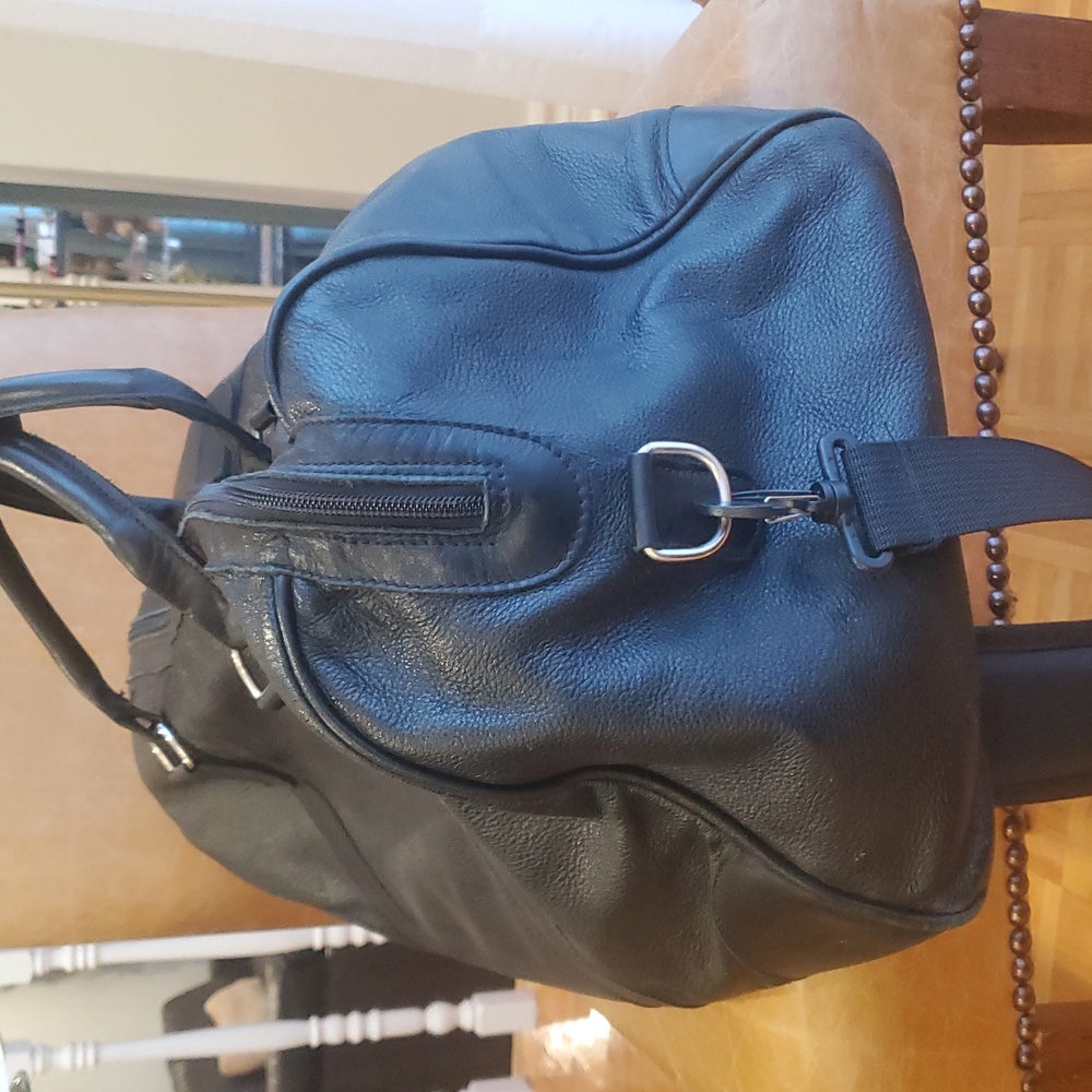 Vintage Roots Canadians Retro Duffel Pebbled Leather Travel Gym Weekender Bag - Picture 8 of 13